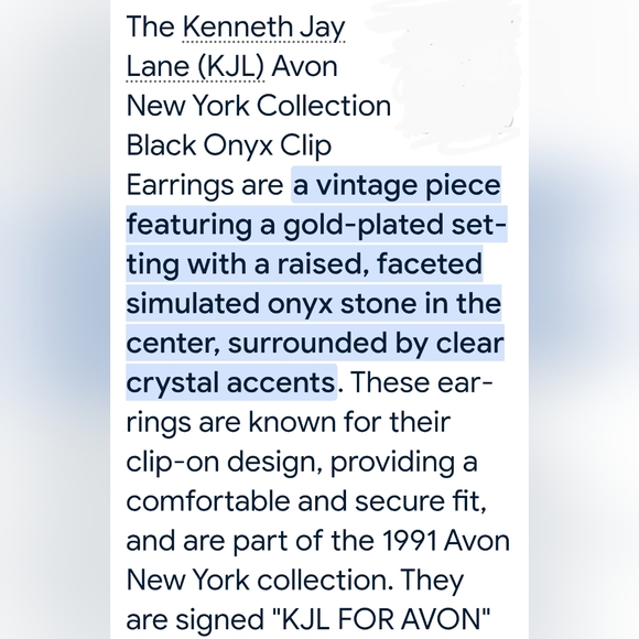 Kenneth Jay Lane For Avon  Clip On Earrings - Picture 8 of 10